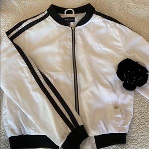 White and black bomber jacket